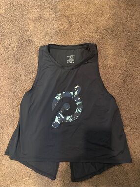 Peloton Black Tank with Blue-Green Patterned Logo